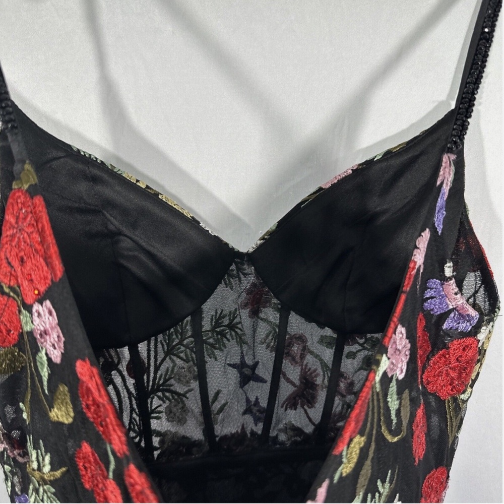 NWT $598 Mac Duggal‎ [ 8 ] Floral Lace Embroidered Sweetheart Gown Black Red - Picture 13 of 16